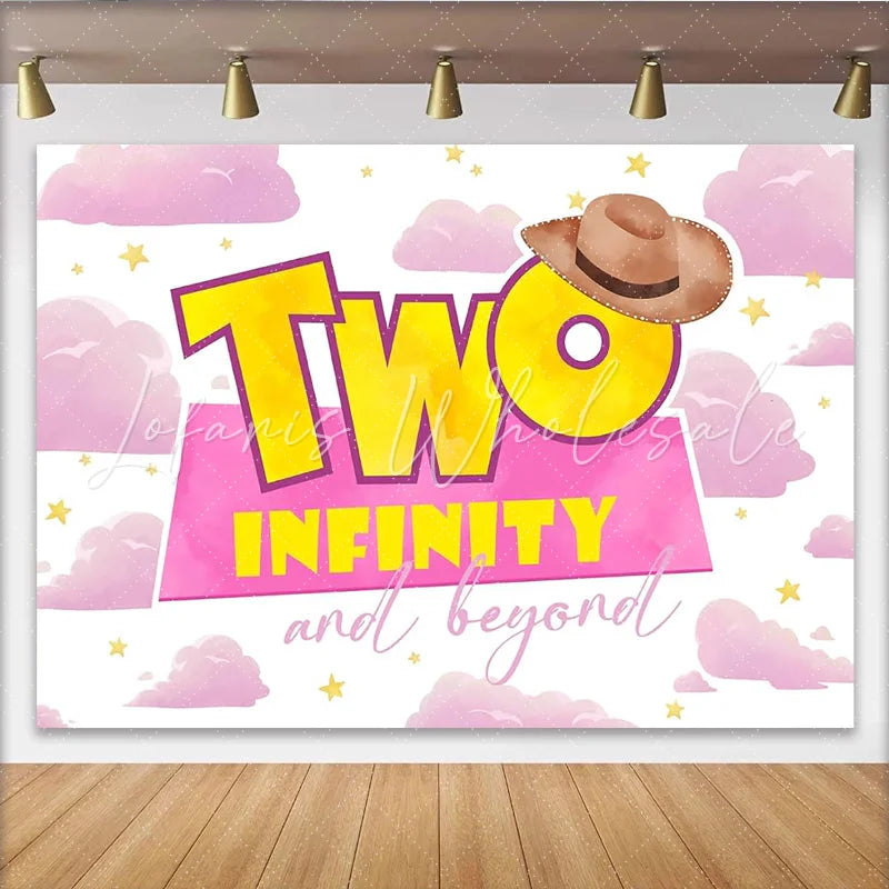 Lofaris Pink Watercolor Cowboy Two Infinity Birthday Backdrop for Kids Party Yellow Stars Clouds Photo Background for Studio Photography