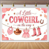 Lofaris Pink Watercolor Cowgirl Baby Shower Backdrop with Boots and Hat Western Theme Photo Booth Background for Girl Baby Shower Decor