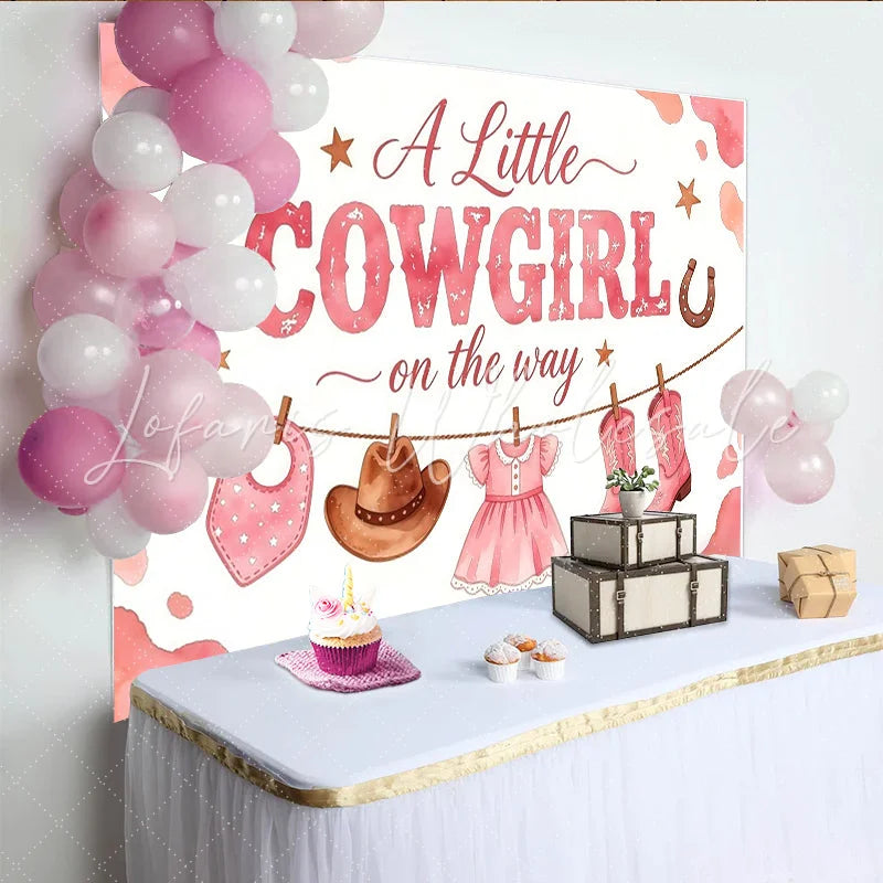 Lofaris Pink Watercolor Cowgirl Baby Shower Backdrop with Boots and Hat Western Theme Photo Booth Background for Girl Baby Shower Decor