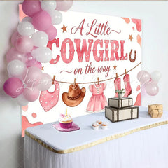 Lofaris Pink Watercolor Cowgirl Baby Shower Backdrop with Boots and Hat Western Theme Photo Booth Background for Girl Baby Shower Decor