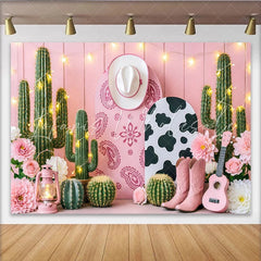 Lofaris Pink Western Cowgirl Photography Backdrop with Cactus and Flowers Rustic Desert Photo Background for Studio and Party Decor