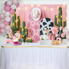 Lofaris Pink Western Cowgirl Photography Backdrop with Cactus and Flowers Rustic Desert Photo Background for Studio and Party Decor