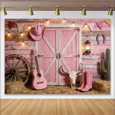 Lofaris Pink Western Photography Backdrop with Barn Doors Rustic Country Background for Photoshoot and Party Decor