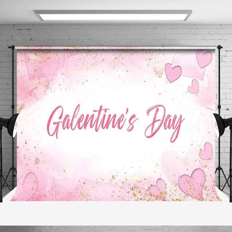 Lofaris Pink White Heart Gold Glitter Galentines Day Backdrop