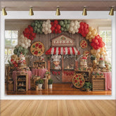 Lofaris Pizza Chef Stand Birthday Backdrop Rustic Wood Wall with Balloon Arch and Dessert Table Decor