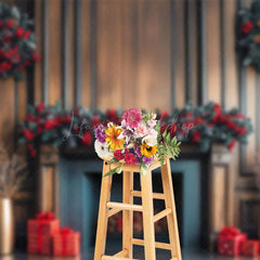 Lofaris Poinsettia Fireplace Winter Christmas Photo Backdrop