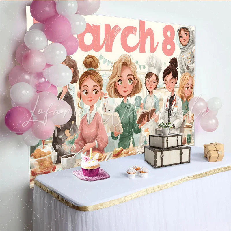 Lofaris Professional Women Career Happy Womens Day Backdrop March 8th Celebration Background