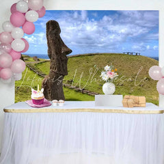 Lofaris Profile Easter Island Moai Statue Landscape Backdrop Ancient Monument Blue Sky Photography Background