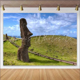 Lofaris Profile Easter Island Moai Statue Landscape Backdrop Ancient Monument Blue Sky Photography Background