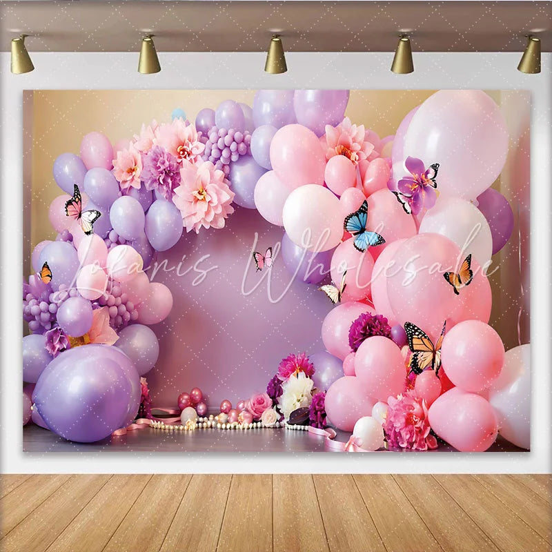 Lofaris Purple and Pink Balloon Photography Backdrop Floral and Butterfly Party Photo Background