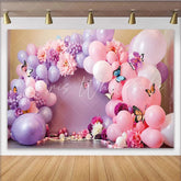Lofaris Purple and Pink Balloon Photography Backdrop Floral and Butterfly Party Photo Background