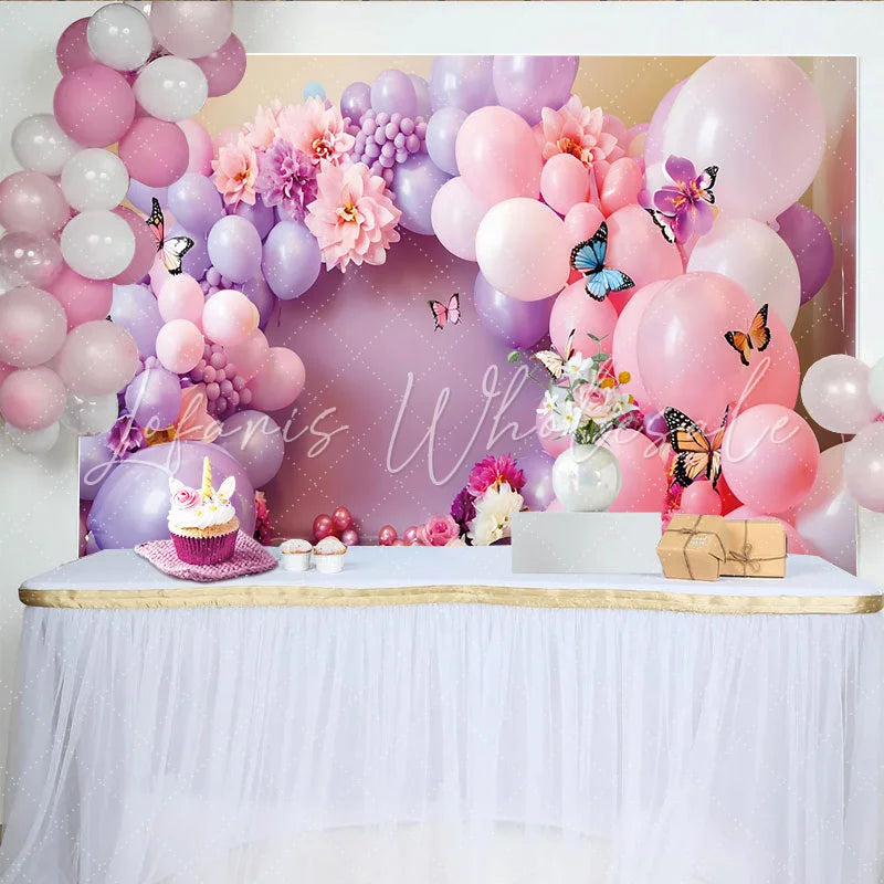 Lofaris Purple and Pink Balloon Photography Backdrop Floral and Butterfly Party Photo Background