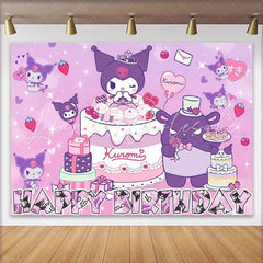 Lofaris Purple Anime Character Birthday Backdrop Cute Devil Girl Happy Birthday Background for Girl Sweet Cake Party Banner