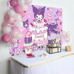 Lofaris Purple Anime Character Birthday Backdrop Cute Devil Girl Happy Birthday Background for Girl Sweet Cake Party Banner