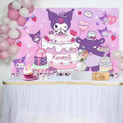 Lofaris Purple Anime Character Birthday Backdrop Cute Devil Girl Happy Birthday Background for Girl Sweet Cake Party Banner
