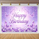 Lofaris Purple Butterfly Glitter Birthday Backdrop with Sparkling Jewels Elegant Photography Background for Girls Party Decor