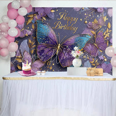 Lofaris Purple Butterfly Gold Sparkle Birthday Backdrop Floral and Butterfly Photography Background