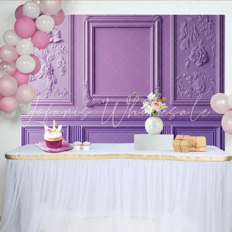 Lofaris Purple Elegant Floral Photography Backdrop with Ornate Frame Classic Wall Molding Background for Studio Portrait
