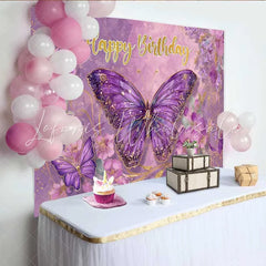 Lofaris Purple Fantasy Butterfly Birthday Backdrop Floral Magical Party Background Girl Cake Smash Photography Prop