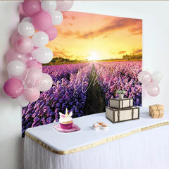 Lofaris Purple Flower Field Photography Backdrop with Sunset Glow Beautiful Nature Scenery Background for Studio Portrait