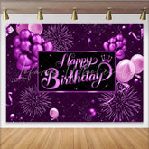 Lofaris Purple Happy Birthday Backdrop with Balloons and Crown Elegant Party Background for Women Girls Celebration Photography