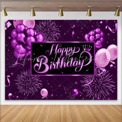 Lofaris Purple Happy Birthday Backdrop with Balloons and Crown Elegant Party Background for Women Girls Celebration Photography