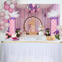 Lofaris Purple Pink Floral First Birthday Backdrop Lighted Hoop Number One Photography Background for Cake Smash
