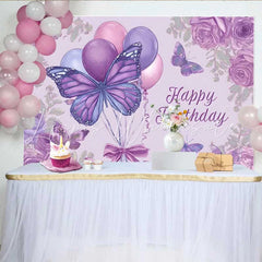 Lofaris Purple Sketch Birthday Backdrop Butterfly Balloon Floral Background Vintage Drawing Art Party Prop