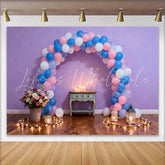 Lofaris Purple Wall Birthday Cake Smash Backdrop with Pink and Blue Balloon Arch Romantic Candlelight Background