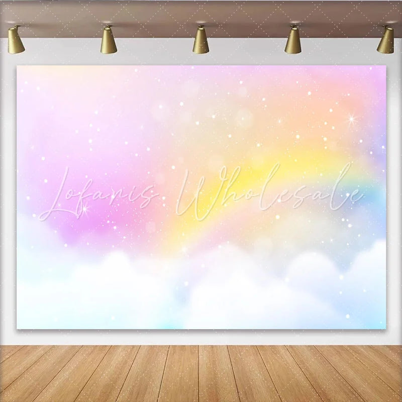 Lofaris Rainbow Cloud Star Backdrop Pastel Sky Birthday Photography Background