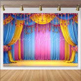 Lofaris Rainbow Draped Stage Backdrop Colorful Theater Curtains and Floral Garlands Party Banner
