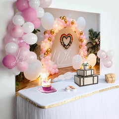 Lofaris Rainbow Heart Birthday Cake Smash Backdrop Pink and Gold Balloon Arch with Cloud and Rainbow Decoration