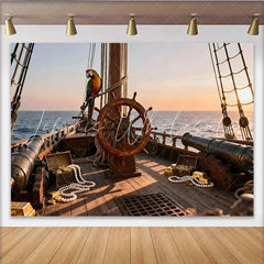 Lofaris Realistischer Piratenschiff-Partyhintergrund mit Steuerrad und Schatz für Abenteuer-Geburtstage und Events