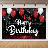 Lofaris Red and Black 18th Happy Birthday Backdrop Glitter Floor and Balloons Background Starry Night Party Decor