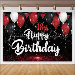 Lofaris Red and Black 18th Happy Birthday Backdrop Glitter Floor and Balloons Background Starry Night Party Decor