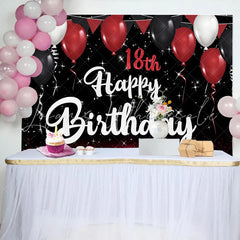 Lofaris Red and Black 18th Happy Birthday Backdrop Glitter Floor and Balloons Background Starry Night Party Decor