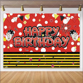 Lofaris Red and Black Polka Dot Birthday Backdrop for Kids Party Happy Birthday Cartoon Photography Background with Balloons and Flags