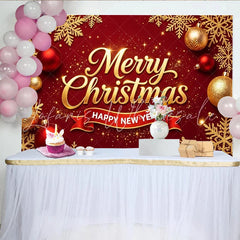 Lofaris Red and Gold Merry Christmas Happy New Year Backdrop Festive Holiday Decor for Winter Celebration Photoshoot