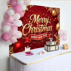 Lofaris Red and Gold Merry Christmas Happy New Year Backdrop Festive Holiday Decor for Winter Celebration Photoshoot