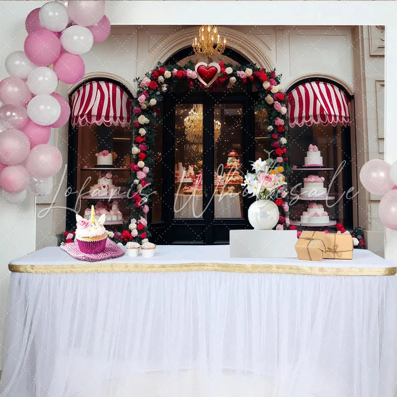 Lofaris Red and Pink Rose Floral Arch with Heart Bakery Party Backdrop Romantic Valentine’s Day Celebration Decor