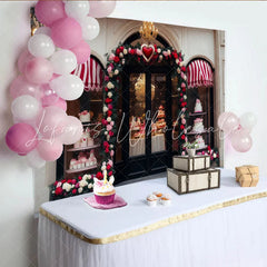 Lofaris Red and Pink Rose Floral Arch with Heart Bakery Party Backdrop Romantic Valentine’s Day Celebration Decor