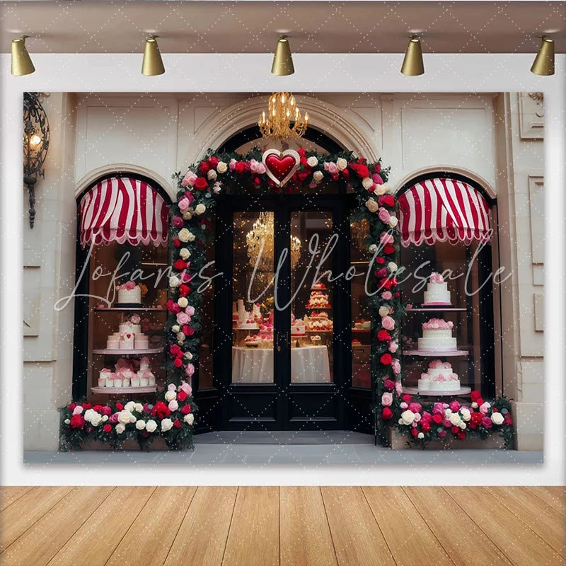 Lofaris Red and Pink Rose Floral Arch with Heart Bakery Party Backdrop Romantic Valentine’s Day Celebration Decor