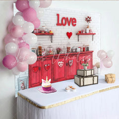 Lofaris Red and White Brick Wall Love Heart Party Backdrop Romantic Valentine’s Day Wedding Anniversary Decor