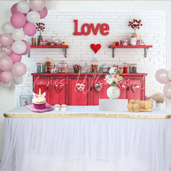 Lofaris Red and White Brick Wall Love Heart Party Backdrop Romantic Valentine’s Day Wedding Anniversary Decor
