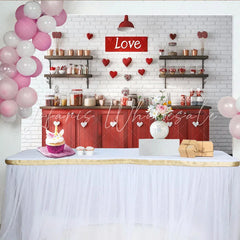 Lofaris Red and White Love Sign and Hearts Party Backdrop Rustic Brick Wall Valentine’s Day Decor