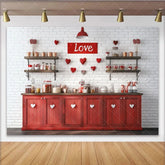 Lofaris Red and White Love Sign and Hearts Party Backdrop Rustic Brick Wall Valentine’s Day Decor