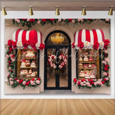 Lofaris Red and White Rose Bakery Party Backdrop Elegant Floral Shop Window for Birthday and Wedding Celebration