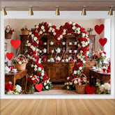 Lofaris Red and White Rose Heart Shaped Floral Arch Party Backdrop Romantic Valentine’s Day Wedding Decor