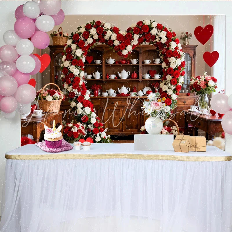 Lofaris Red and White Rose Heart Shaped Floral Arch Party Backdrop Romantic Valentine’s Day Wedding Decor
