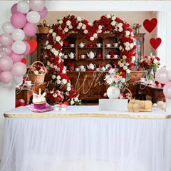 Lofaris Red and White Rose Heart Shaped Floral Arch Party Backdrop Romantic Valentine’s Day Wedding Decor